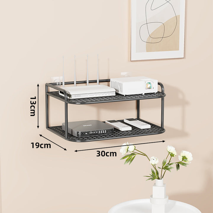 Wall-Mounted Two-Tier Ventilated Metal Mesh Electronics & Router Shelf Organizer