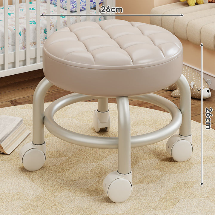 Round Tufted Padded Swivel Stool with Rolling Casters and Circular Footrest