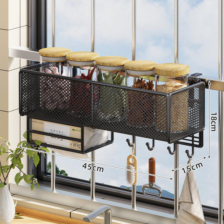 Window-Mounted Mesh Spice Rack and Bar Hanging Organizer