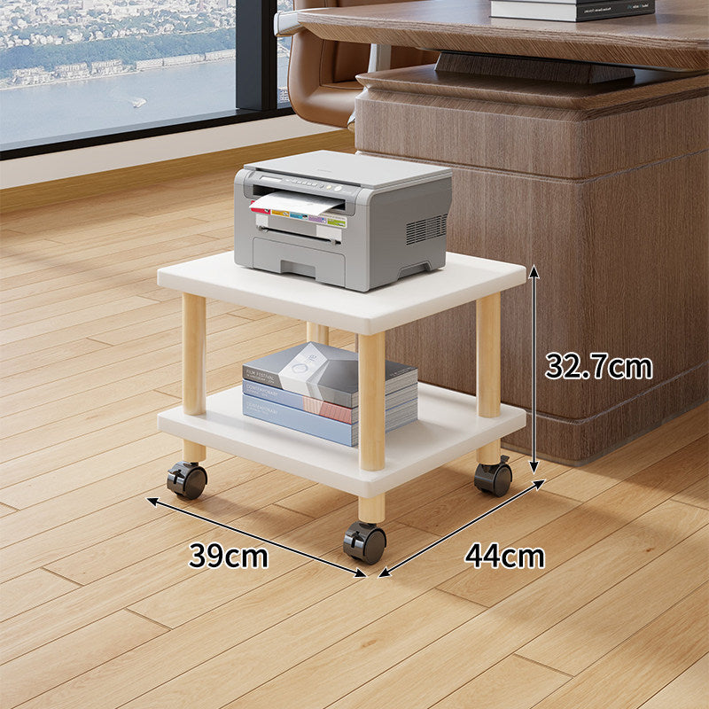 Compact Mobile Tiered Wooden Printer Stand with Swivel Casters