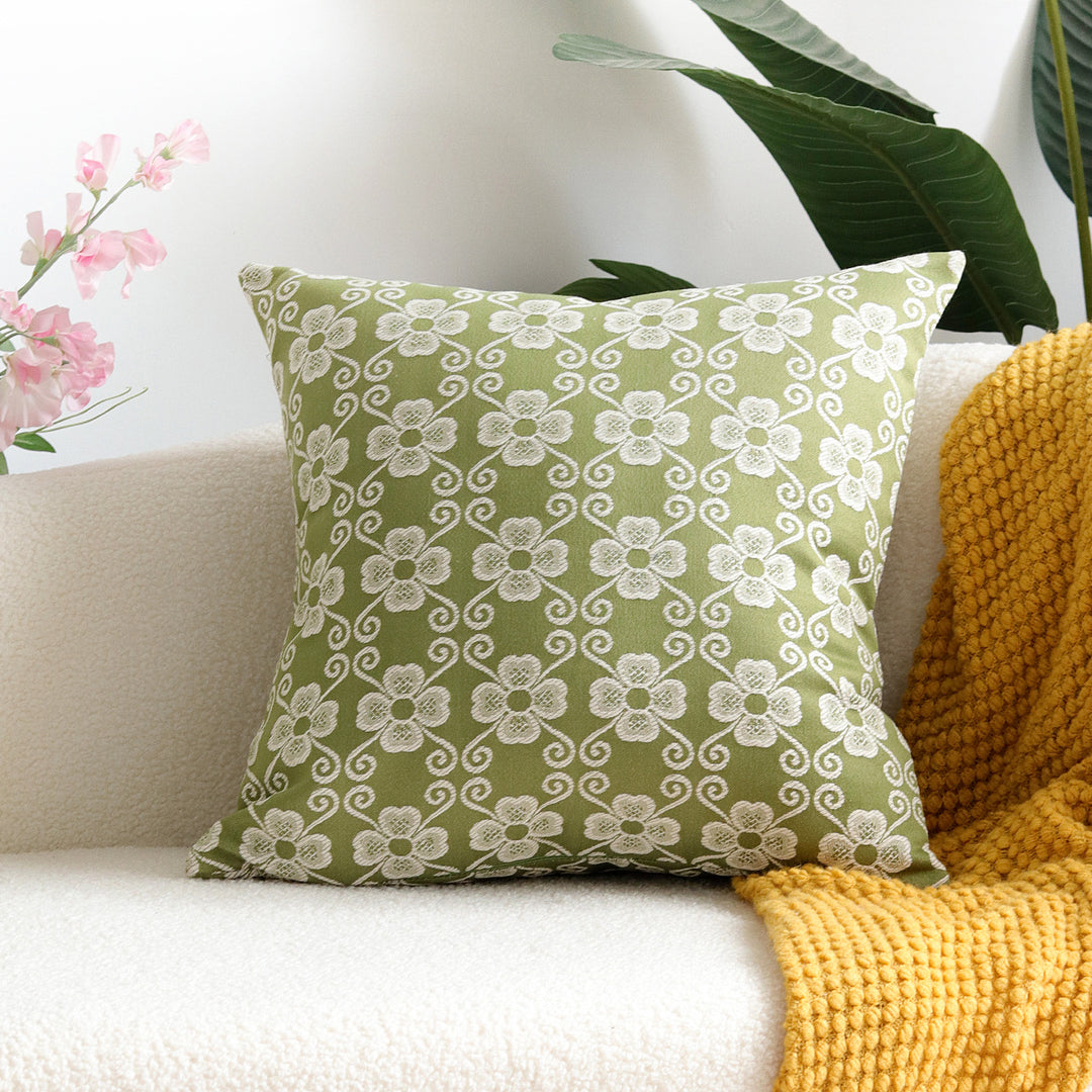 Square Embroidered Floral Jacquard Decorative Pillow Cover