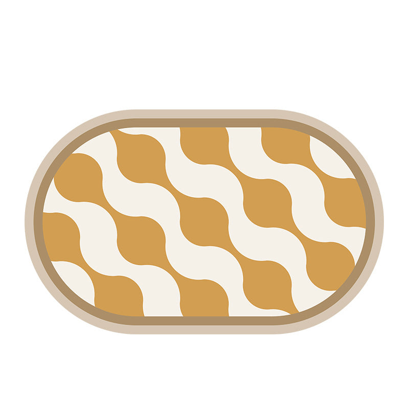 Oval non-slip vinyl mat with fine mosaic print and water-repellent surface