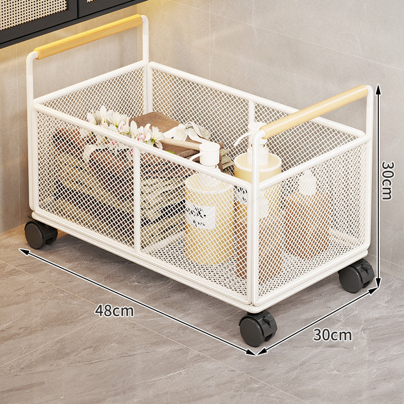 Mesh Metal Storage Organizer Basket with Wooden Grip Handles
