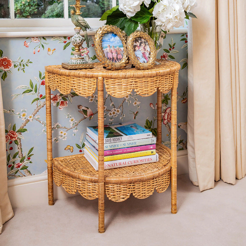 Round wicker table in vintage style