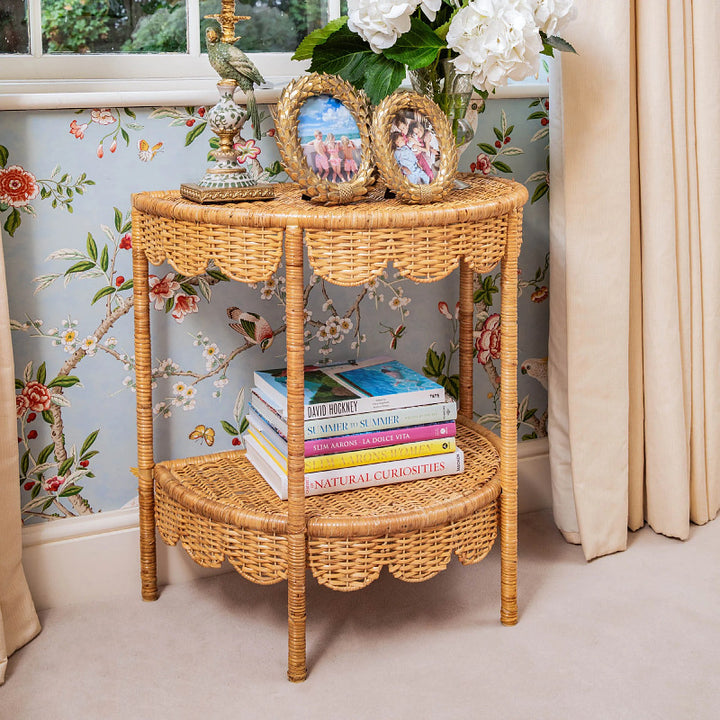 Round wicker table in vintage style