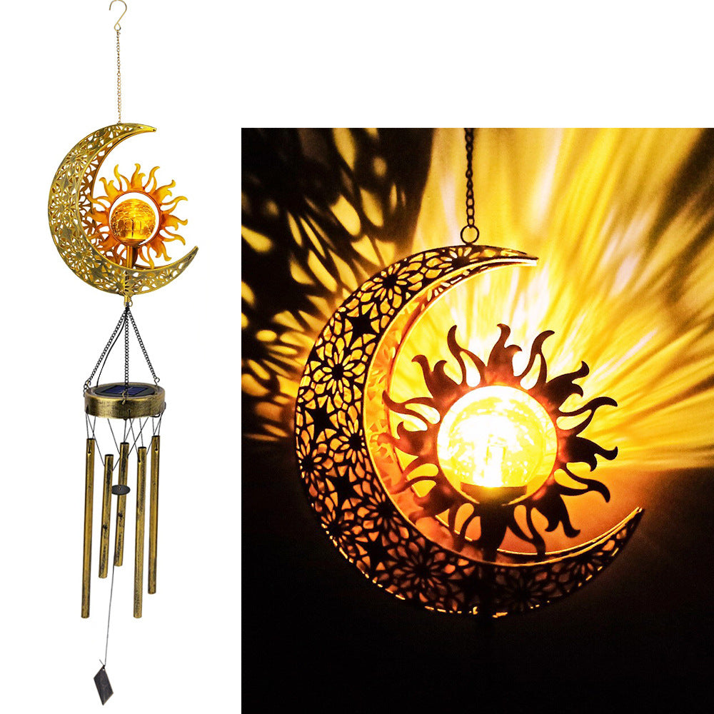 Hanging Flamingo Solar LED Wind Chime with Crackle Glass Globe