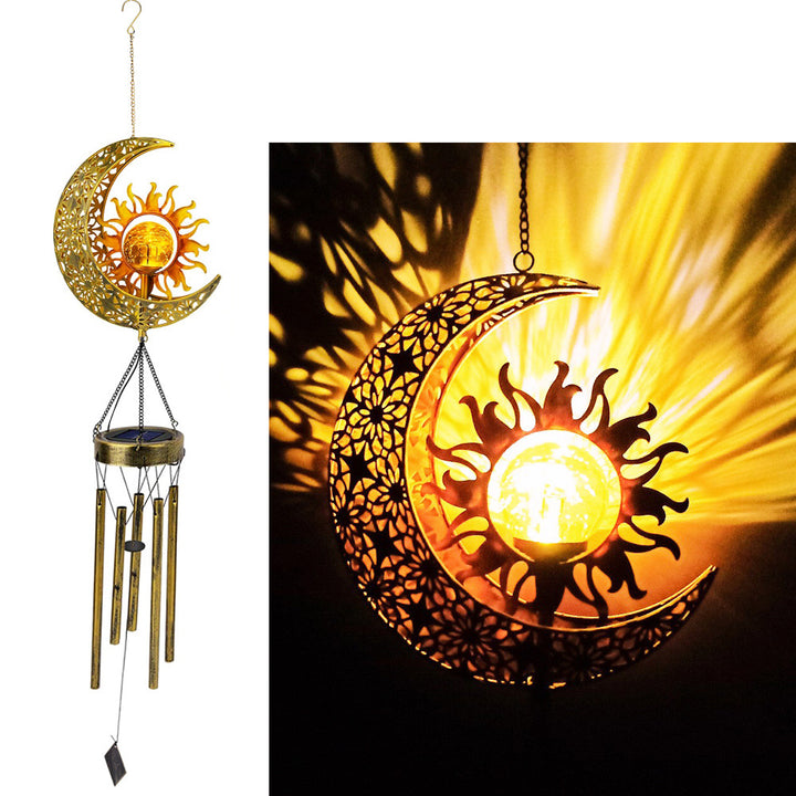 Hanging Flamingo Solar LED Wind Chime with Crackle Glass Globe