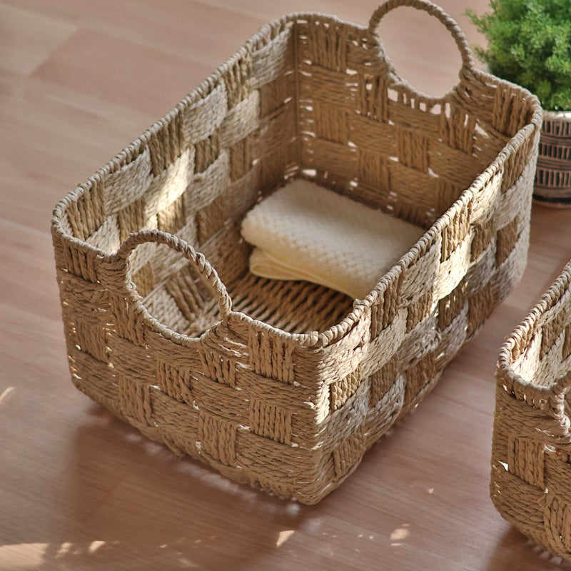 Handmade storage basket with practical handle