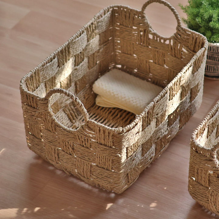 Handmade storage basket with practical handle