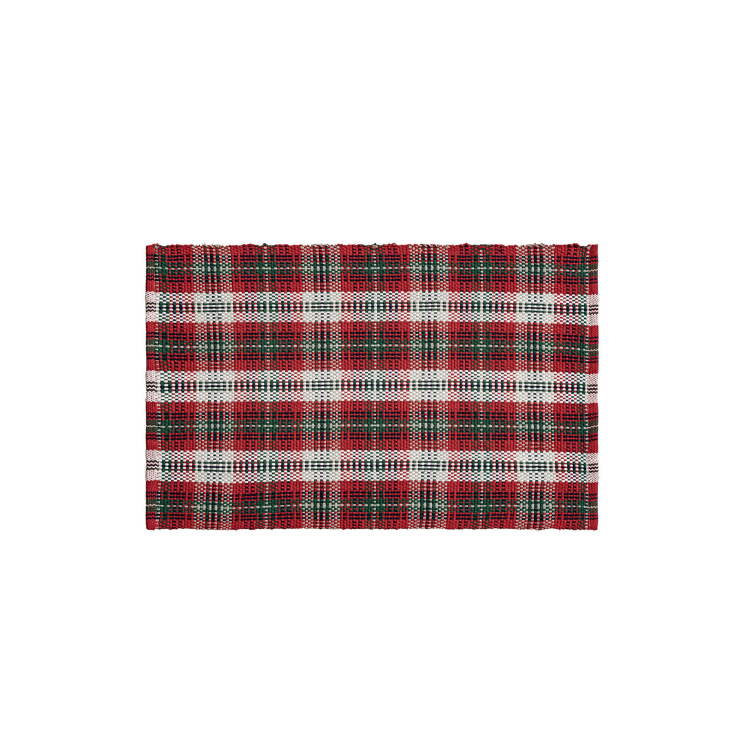 Handwoven robust table runner made of cotton blend with classic check pattern