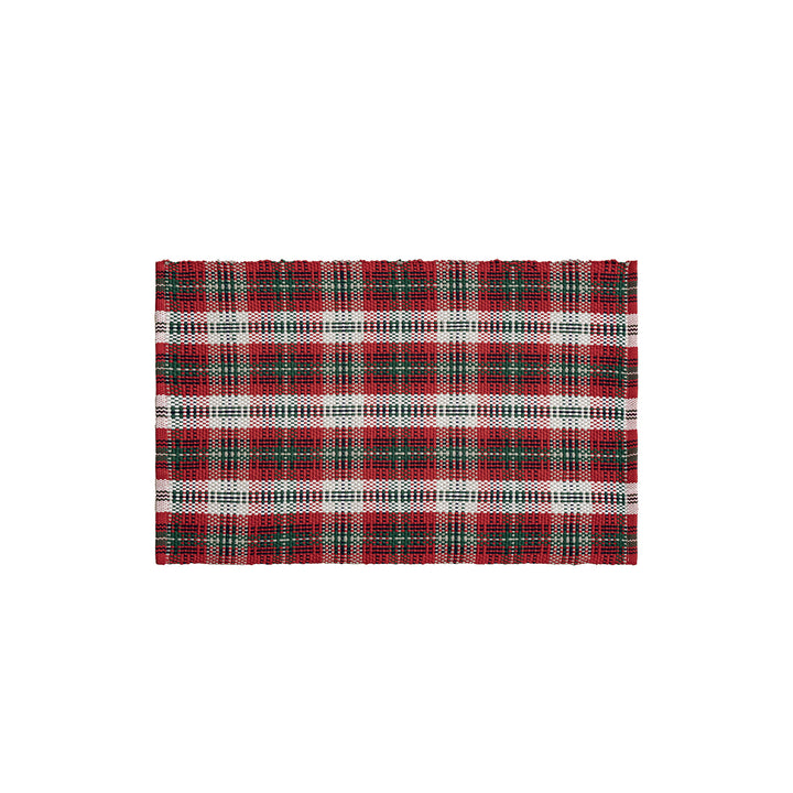 Handwoven robust table runner made of cotton blend with classic check pattern