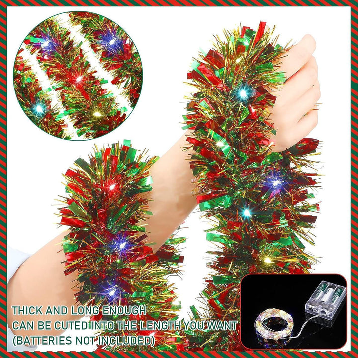 LED Tinsel Garland String Lights Battery Operated Multi-Colored Christmas Tree Wrap