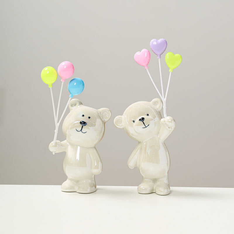 Cute ceramic bear figurine with balloons