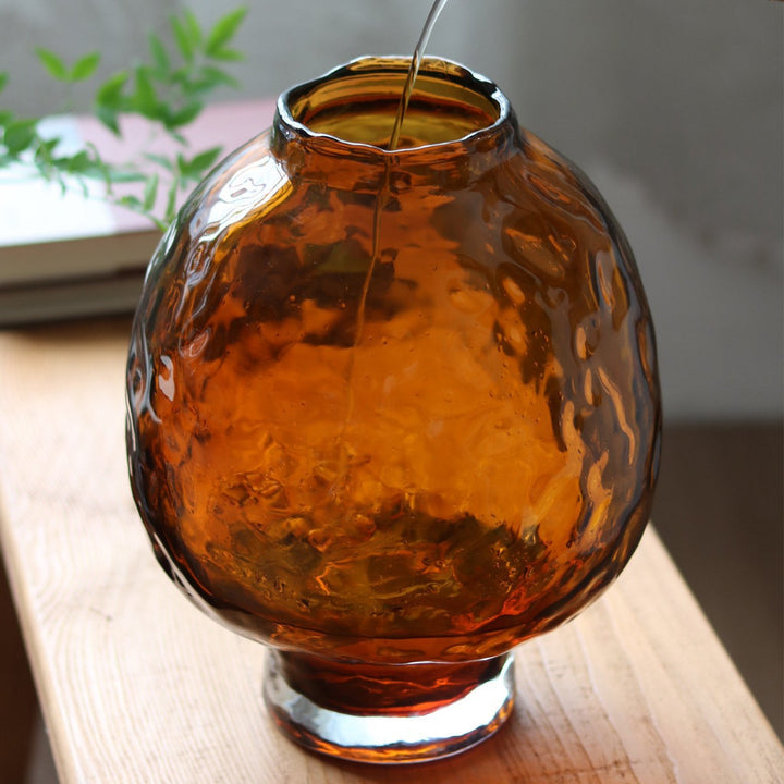 Hand-Blown Mushroom-Form Textured Glass Vase with Narrow Neck and Weighted Base