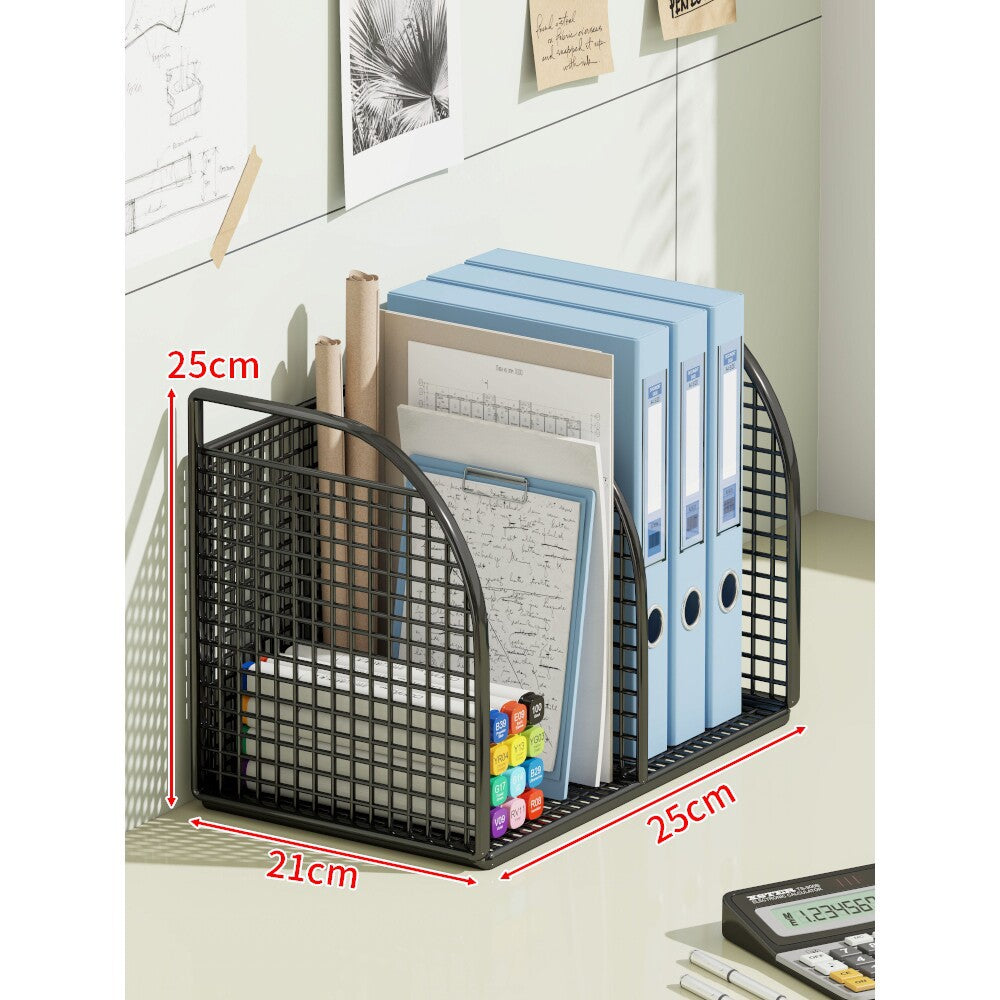 Multi-Tier Angled Metal Mesh Desktop File and Folder Organizer