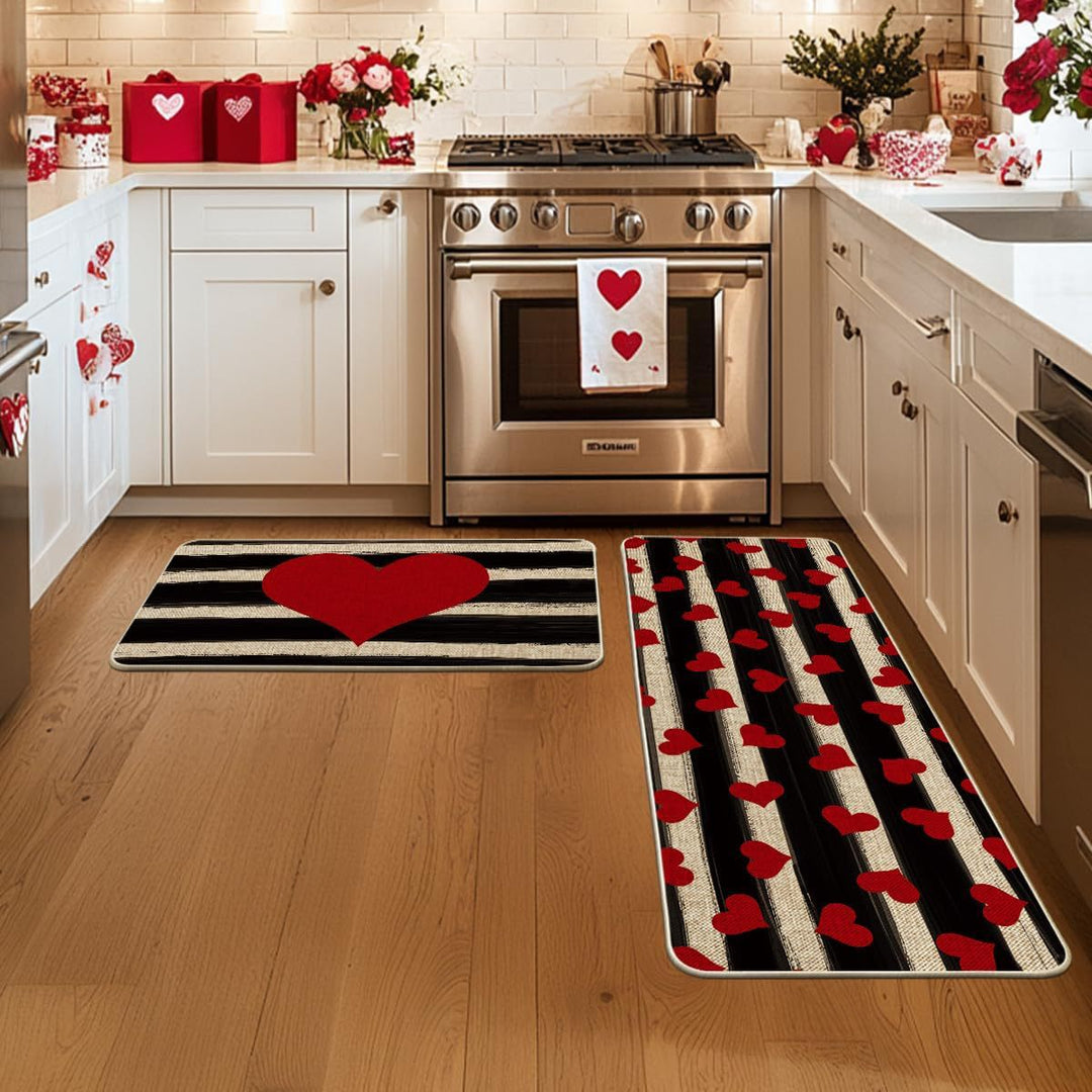 Heart-Themed Kitchen Runner Mat