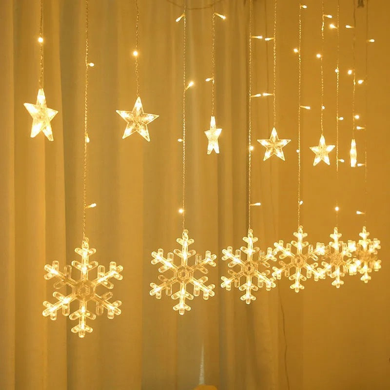 LED Acrylic Hanging Christmas Curtain Light Set with Reindeer Tree Bell and Star Ornaments
