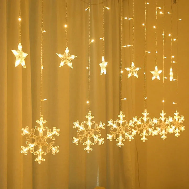 LED Acrylic Hanging Christmas Curtain Light Set with Reindeer Tree Bell and Star Ornaments