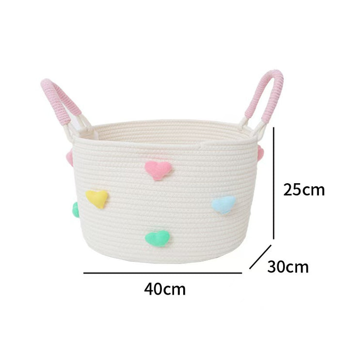 Playful storage basket with heart pattern