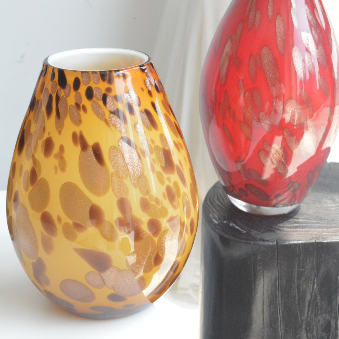 Polished Blown Glass Tapered Speckled Accent Vase
