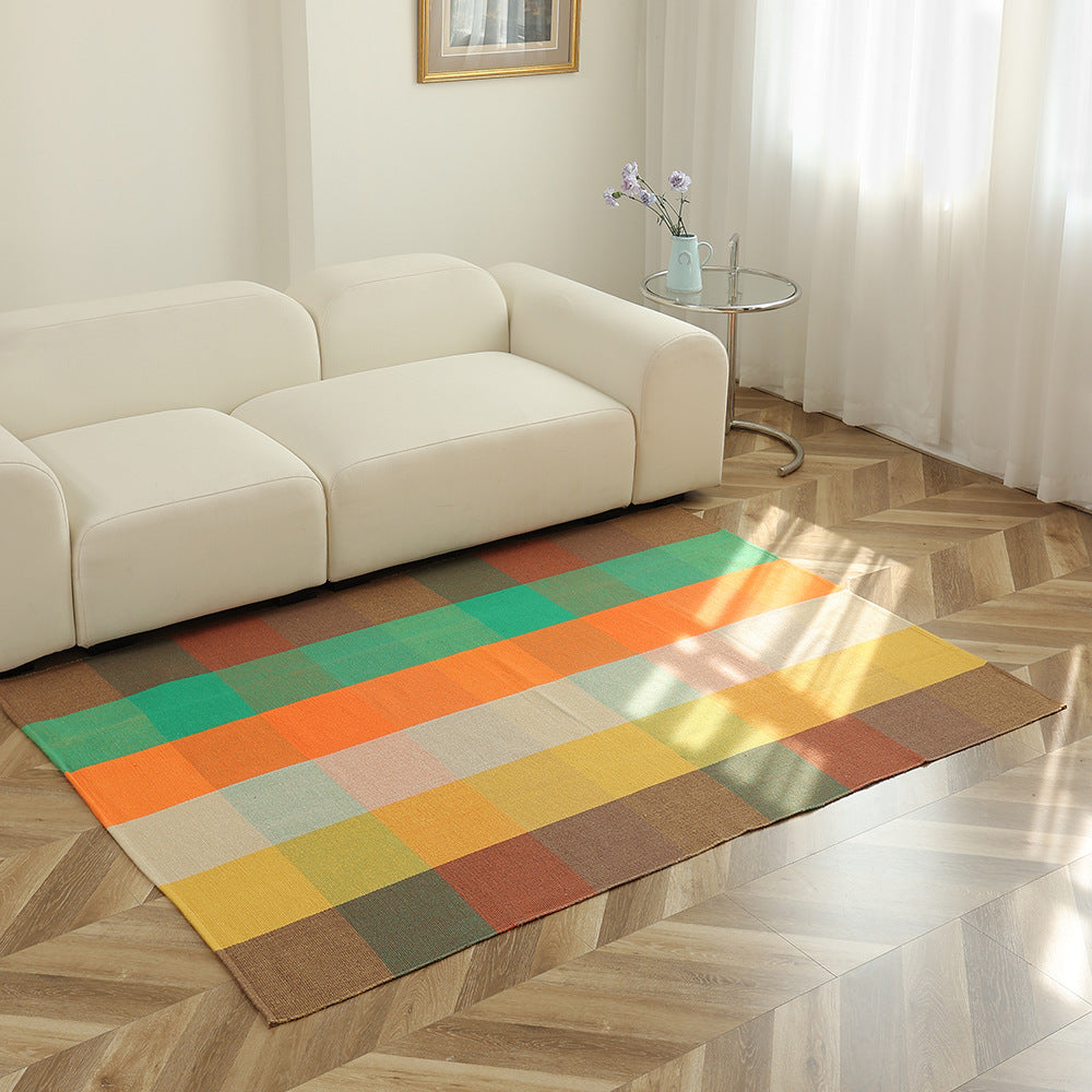 Striped flat woven carpet for living room with low pile and modern striped pattern