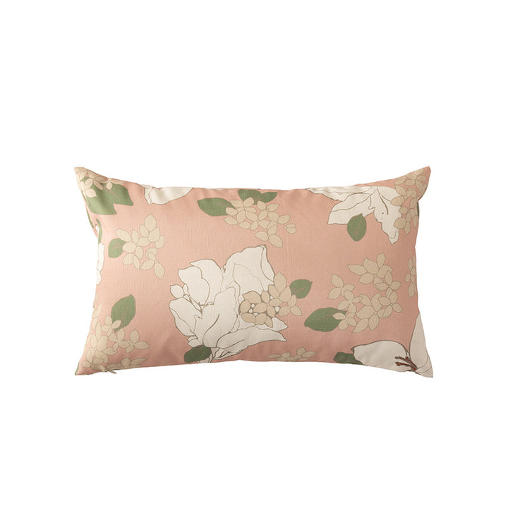 Rectangular decorative cushion with sketchy floral print and fine linen look