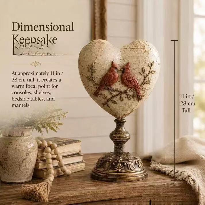 Decorative heart sculpture with bird motif