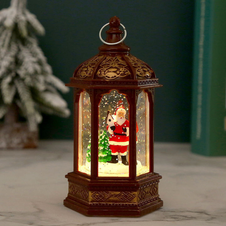 Nostalgic Christmas lantern with moving Santa Claus