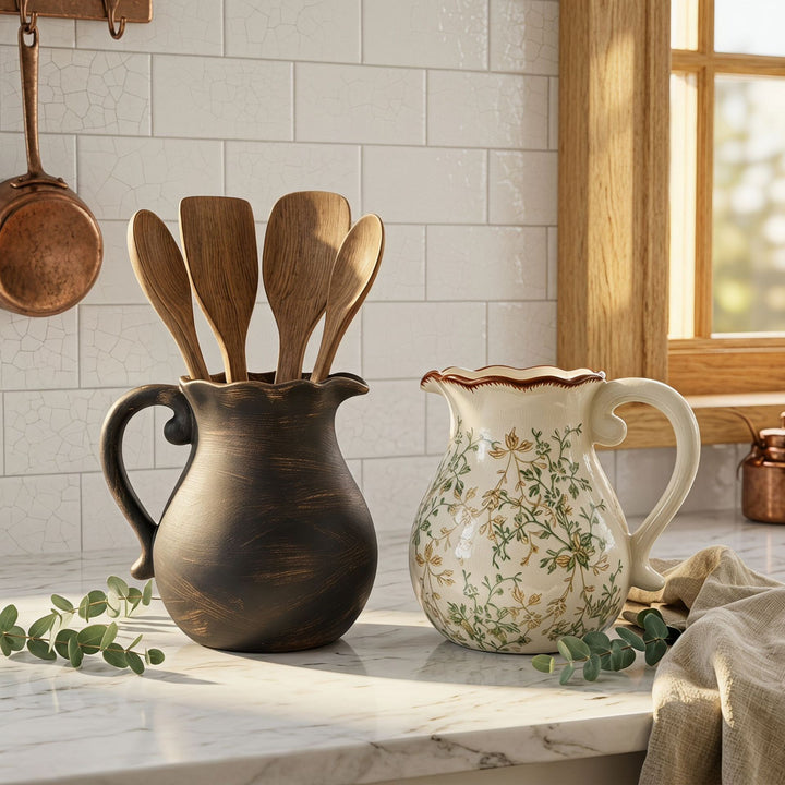 Elegant ceramic jug with floral patterns