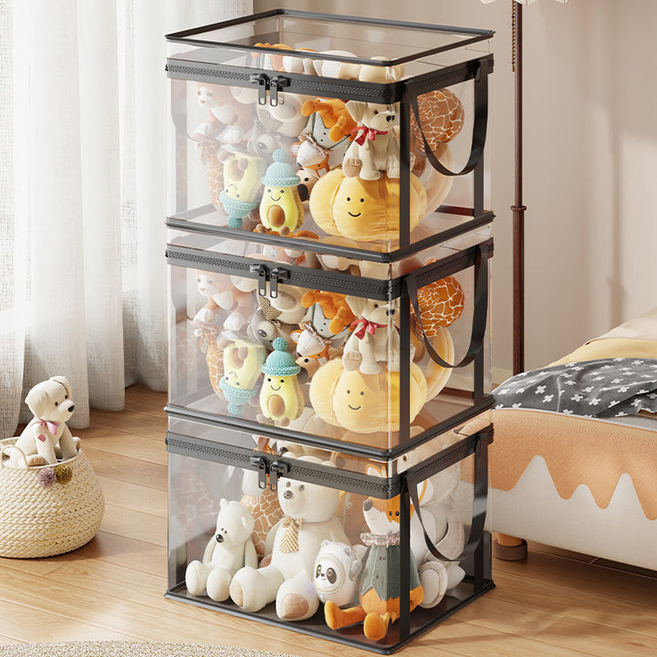Stackable Transparent Zippered Storage Box Organizer with Reinforced Carry Handles
