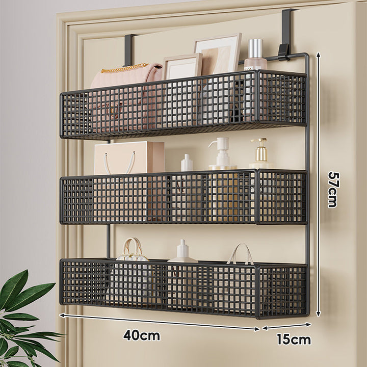 Over-Door Double-Tier Grid Hanging Storage Basket