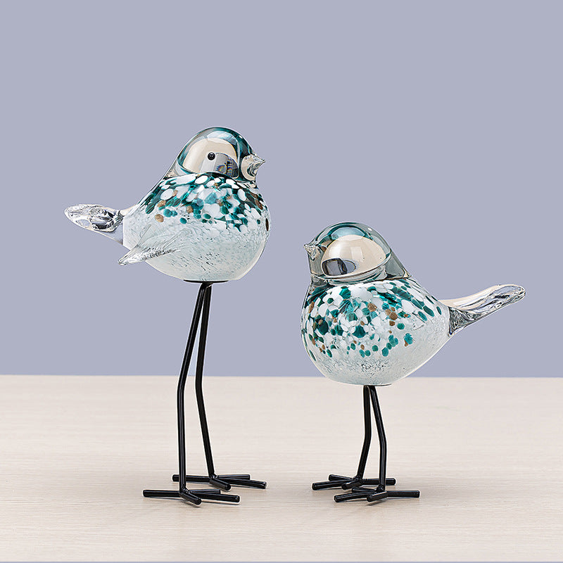 Hand-Blown Art Glass Standing Bird Sculpture on Metal Legs