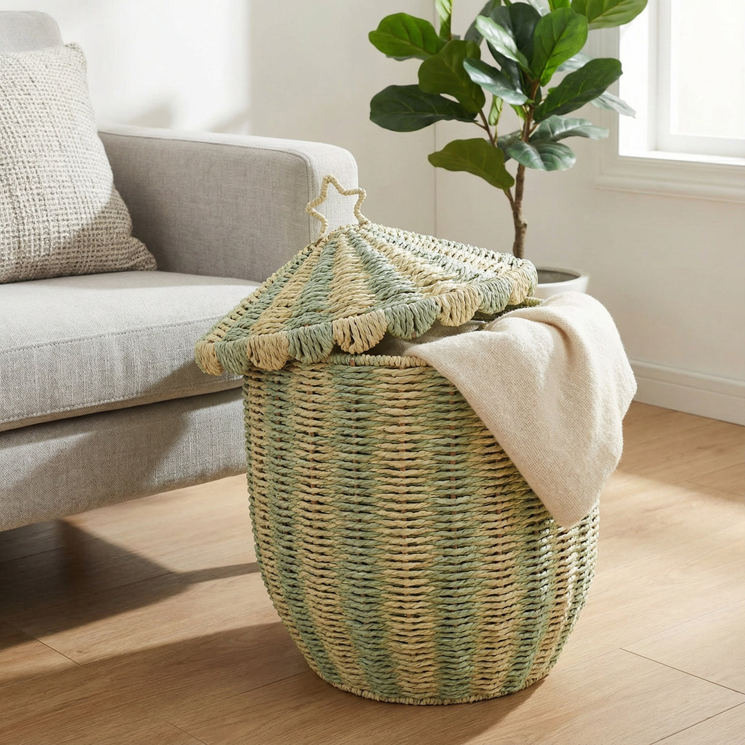 Basket with lid and decorative design