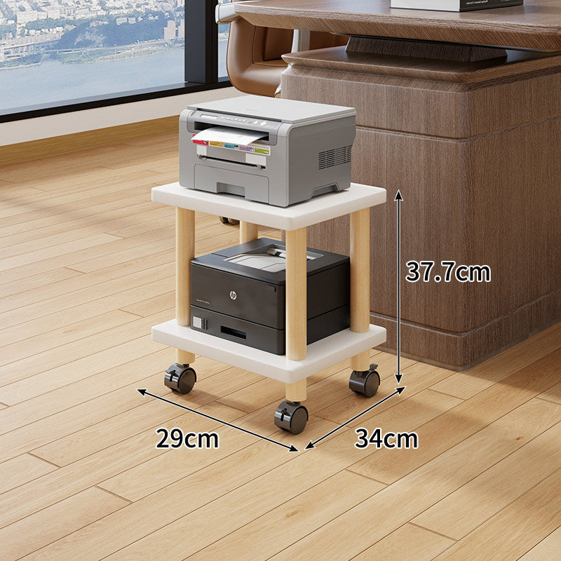 Compact Mobile Tiered Wooden Printer Stand with Swivel Casters