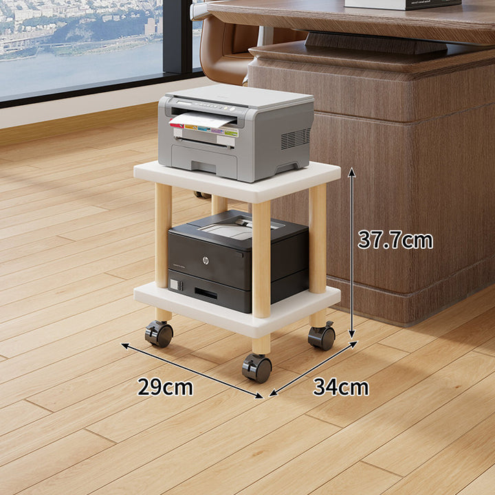 Compact Mobile Tiered Wooden Printer Stand with Swivel Casters