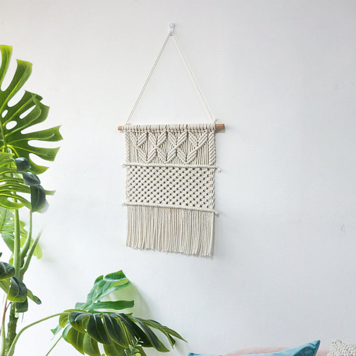 Handwoven macrame wall hanging in boho style