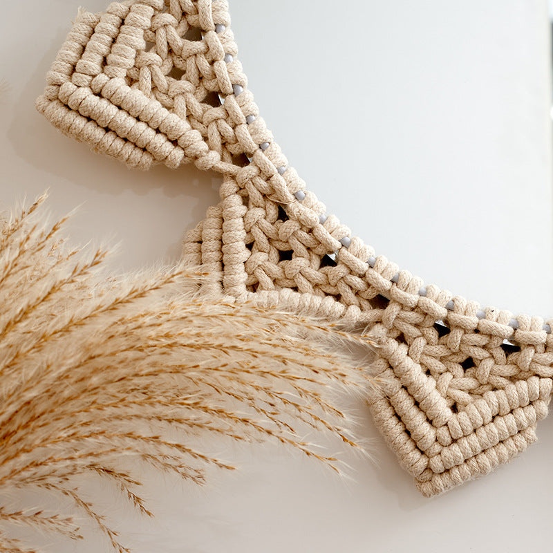 Decorative Macramé Wall Mirror with Floral Design