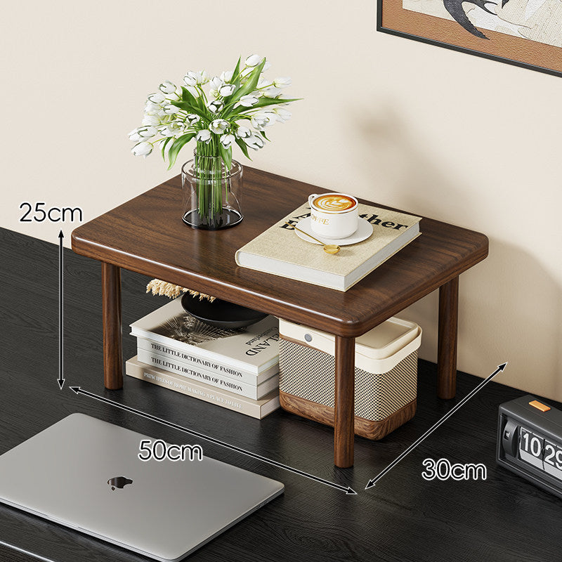 Compact Solid Wood Elevated Desk Display Stand with Under-Shelf Storage and Rounded Leg Design