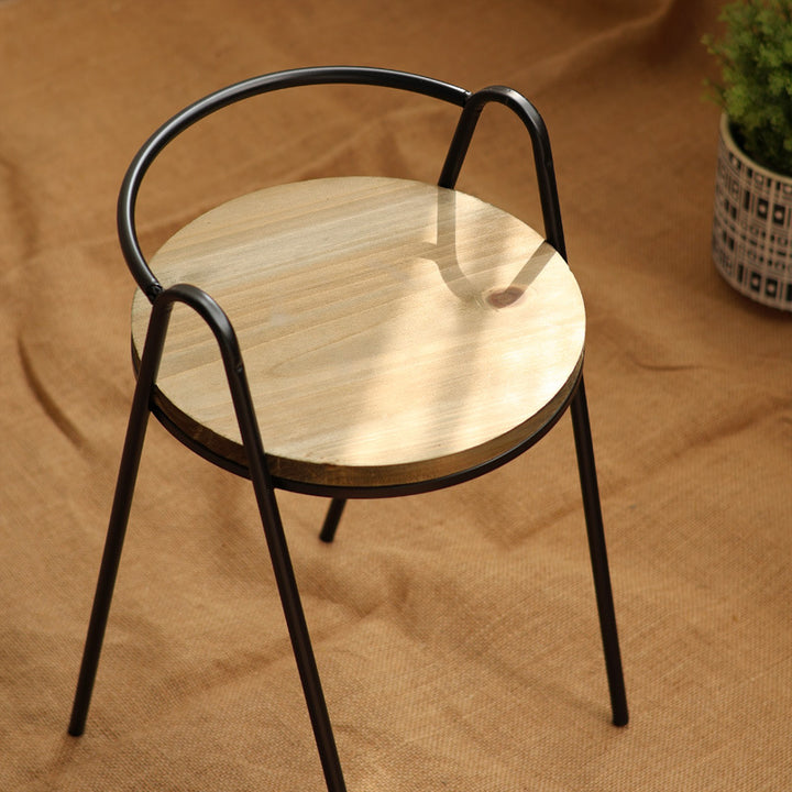 Modern stool with wooden seat and metal frame