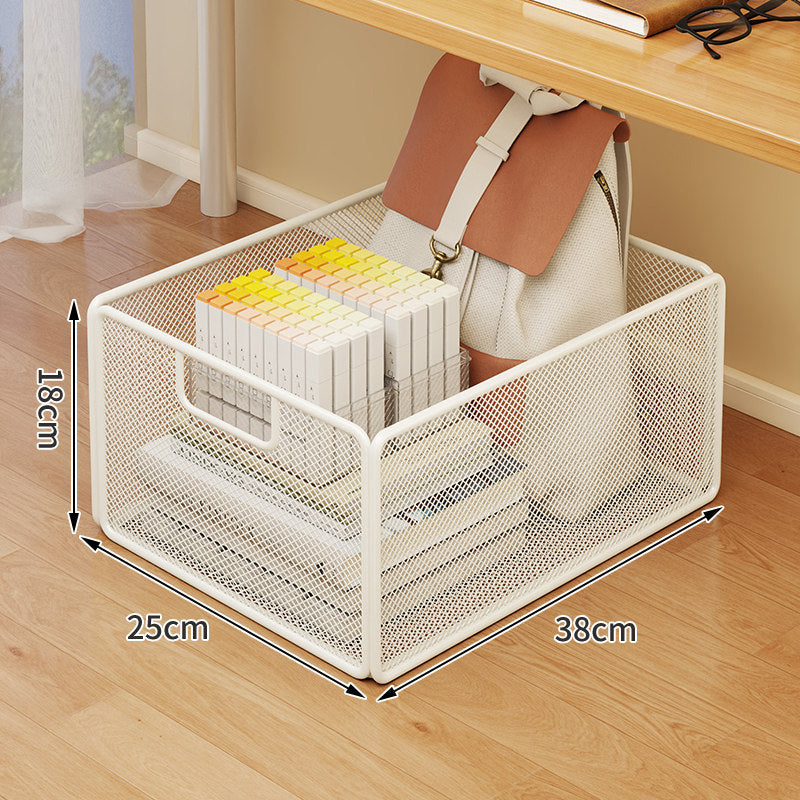 Under-Desk Mesh Rolling Storage Basket with Locking Swivel Casters and Integrated Carry Handle