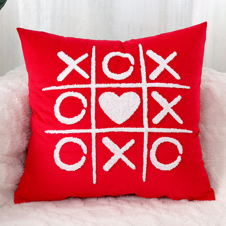 Plush Heart Appliqué Tassel Corner Decorative Throw Pillow Cover