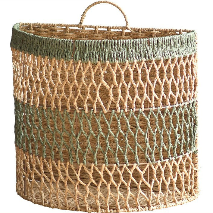 Storage basket with handwoven design