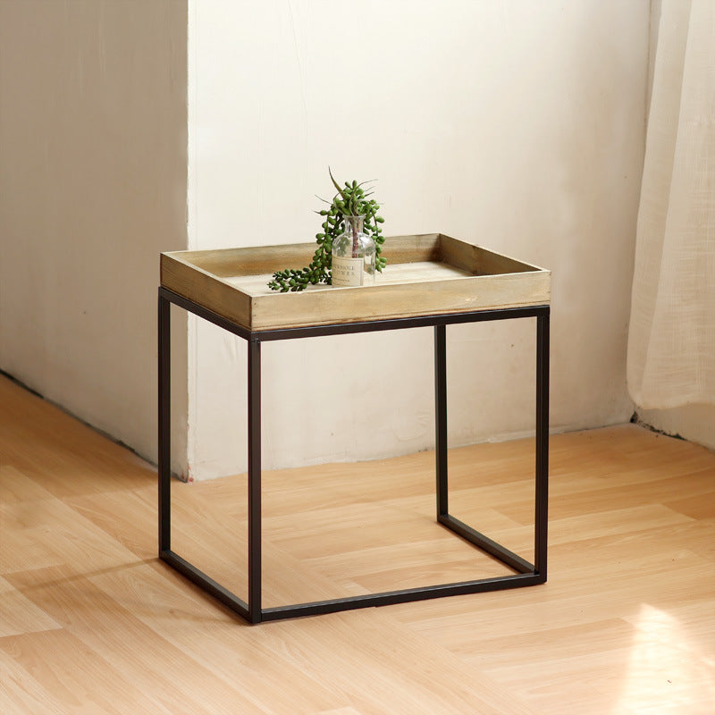 Modern side table with wooden tray
