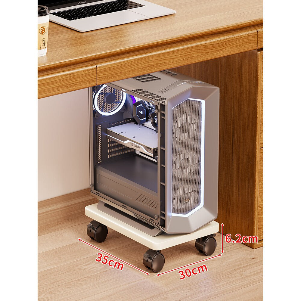 Mobile Under-Desk PC Case Pedestal with Low-Profile Ventilated Platform and Locking Swivel Wheels