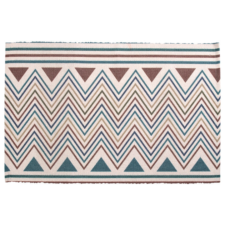 Flat-woven decorative living room rug with geometric ethnic medallion