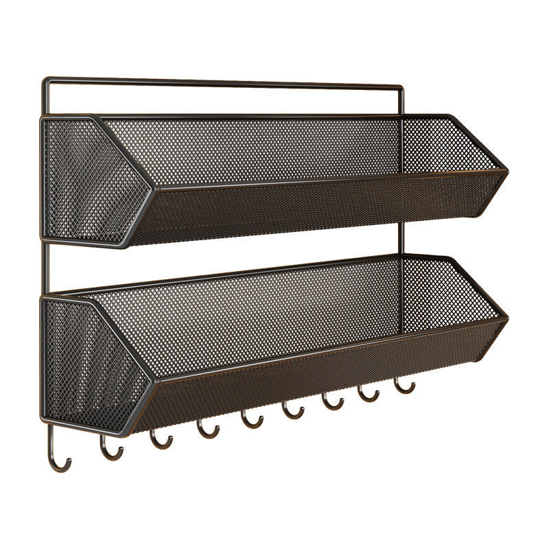 Wall-Mounted Hanging Mesh Storage Basket with Over-Cabinet Hook