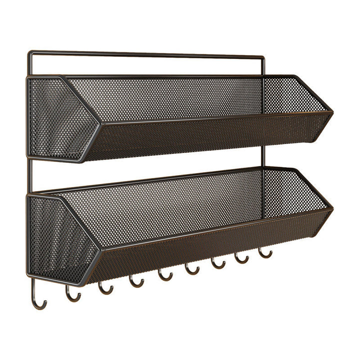 Wall-Mounted Hanging Mesh Storage Basket with Over-Cabinet Hook