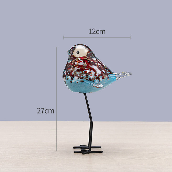 Hand-Blown Art Glass Standing Bird Sculpture on Metal Legs