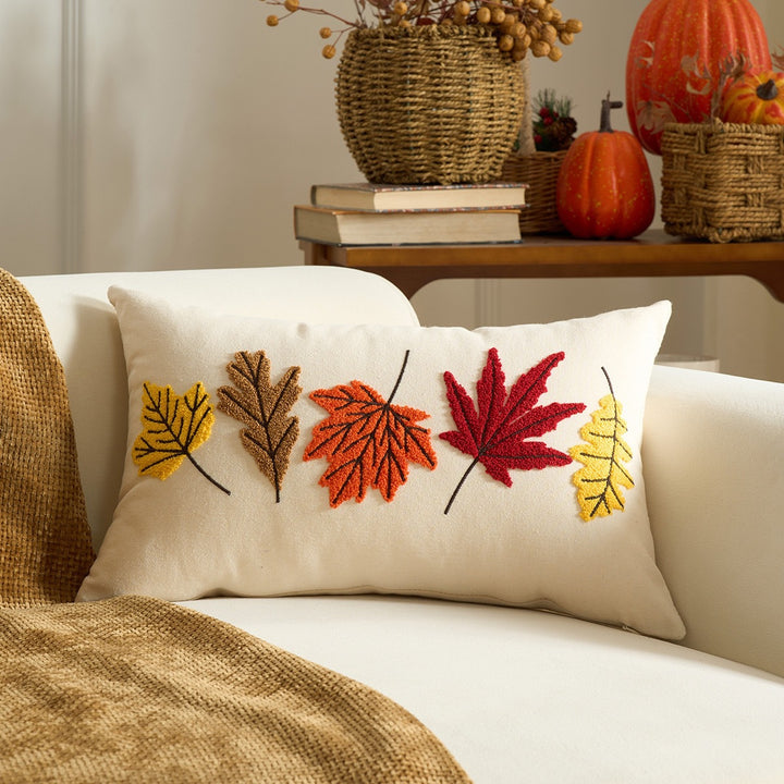 Embroidered Leaf Motif Cushion