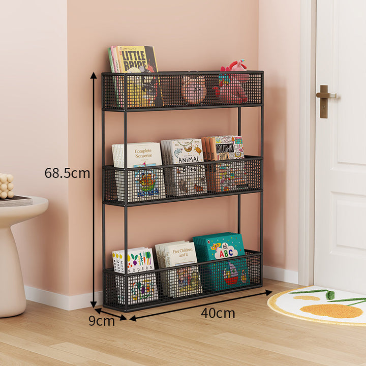 Industrial Metal Mesh Four-Tier Narrow Bookshelf Organizer